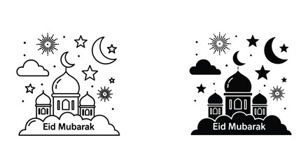 Obraz premium Islamic Mosque Silhouette with Stars and Moon