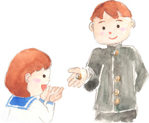 制服の第二ボタンを差し出す男子中学生のイラスト　ベクター