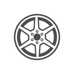 Simple black and white illustration of a car wheel with five spokes.