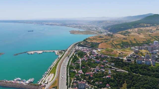 Samsun, Turkey. Panorama of the city and coast from a drone on a summer day. Aerial View