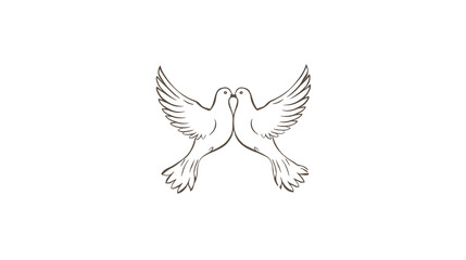 Fototapeta premium Two Outline Doves Facing Each Other With Wings Spread In A Symmetrical Design On A White Background