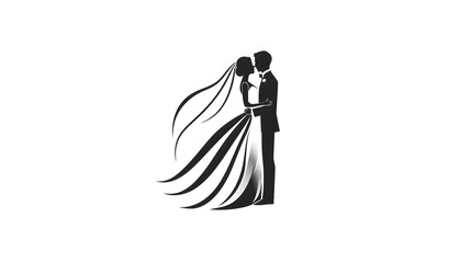 Wedding Couple Silhouette Bridegroom And Bride Embracing White Background Romantic Gesture