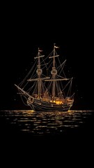 Historic Sailing Ship On Dark Sea
