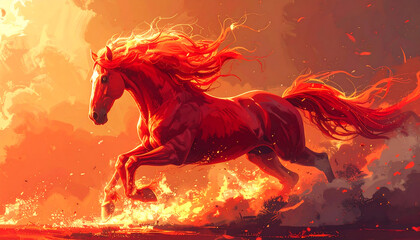 Obraz premium Hot red burning fire horse showing the year for Fire horse element for Chinese new year celebration. Chinese zodiac