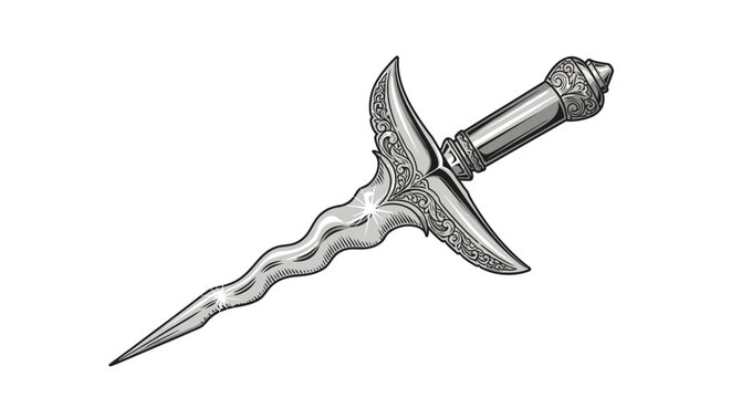 Ornate dagger medieval weapon silver sword.
