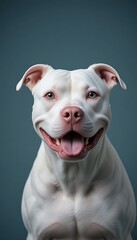 Obraz premium Portrait Of A Happy Smiling White Pitbull Dog