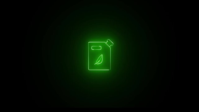 Neon biofuel can leaves icon sign animation on the black background.