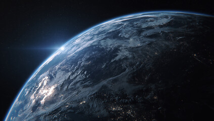 Fototapeta premium 宇宙空間に浮かぶ青い地球｜壮大な惑星イメージ