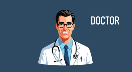 Fototapeta premium Friendly healthcare practitioner portrait. Animated male doctor with a warm smile, ideal for medical and health service concepts