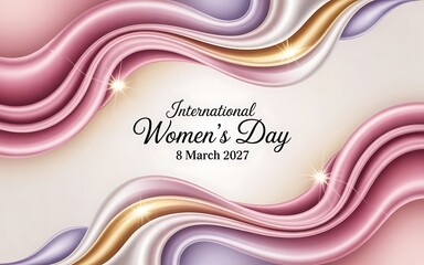 International Womens Day 2027 soft pastel abstract ribbon background design