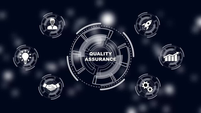 Business network concept. Quality Assurance service guarantee standard. a futuristic holographic advanced HUD circle platform Business, Technology network background concept.
