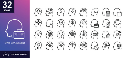 Staff Management Line Icon Set