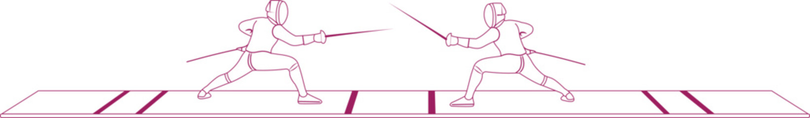 Fencers in Action, Fencing Match Scene, Flat Design vector illustration