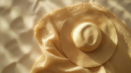 view from above Straw hat on the beach
