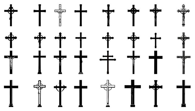 A collection of various black crosses on a white background