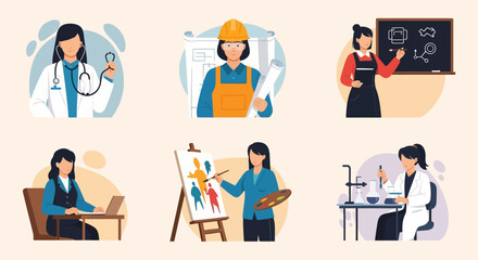 Fototapeta premium Women Career Diversity Illustration for Women’s History Month Theme