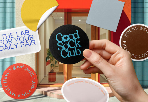Colorful Sock Branding Sticker Mockup PSD
