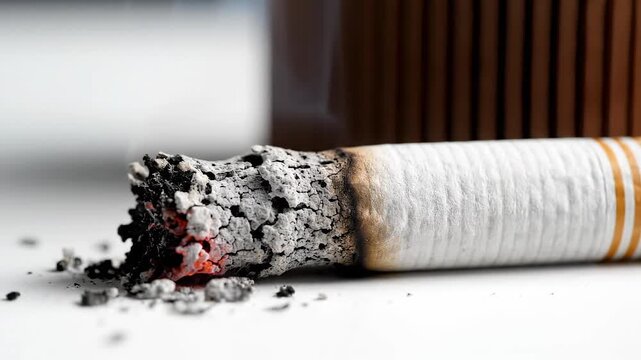 Burning cigarette with ash