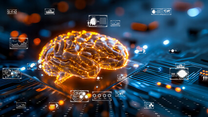 Future-style digital brain where artificial intelligence and data processing merge
