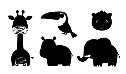 Obraz premium Playful safari animal cartoon vector collection for nursery design