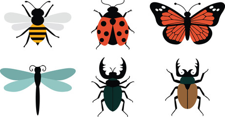 Insects Outline Icons Set  Beetles, Butterflies, and Garden Bugs © MDALAMGIR