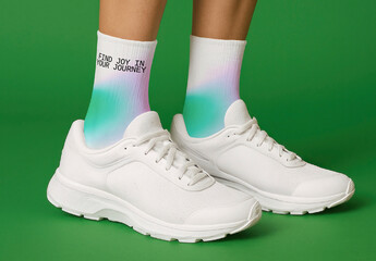 Colorful Socks Mockup With White Sneakers PSD