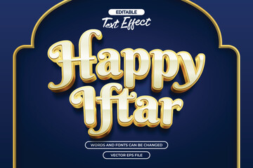 Happy iftar editable text effect with 3d gold text style