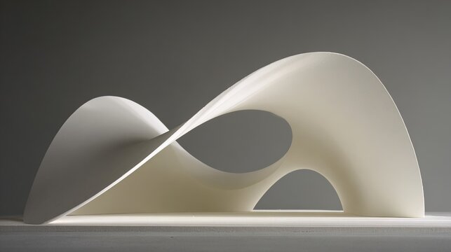 maquette. A white plaster architectural model with a parabolic curve. real-estate listings, architecture portfolios, designed for real-estate listing and luxury residence showcases.