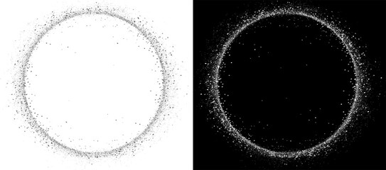 Silver glitter circle isolated on transparent background silver particles ring Overlay Silver glitter comet trail in a circular swirl. Shimmering ring of sparkly particles, empty space in the center