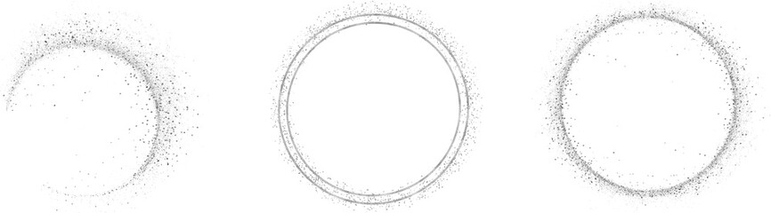 Set of Silver glitter circle isolated on transparent background silver particles ring Overlay Silver glitter comet trail in a circular swirl. Shimmering ring of sparkly particles, empty space PNG © Pngs Mart