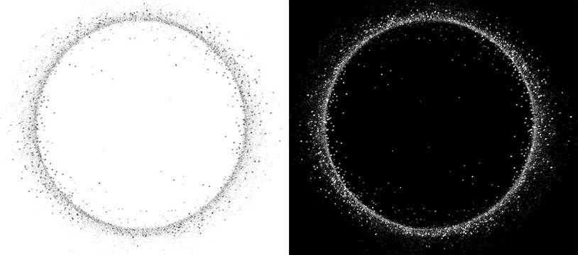 Silver glitter circle isolated on transparent background silver particles ring Overlay Silver glitter comet trail in a circular swirl. Shimmering ring of sparkly particles, empty space in the center