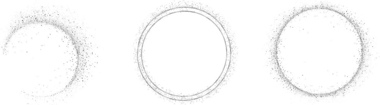 Set of Silver glitter circle isolated on transparent background silver particles ring Overlay Silver glitter comet trail in a circular swirl. Shimmering ring of sparkly particles, empty space PNG