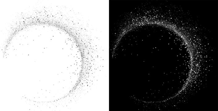 Silver glitter circle isolated on transparent background silver particles ring Overlay Silver glitter comet trail in a circular swirl. Shimmering ring of sparkly particles, empty space in the center