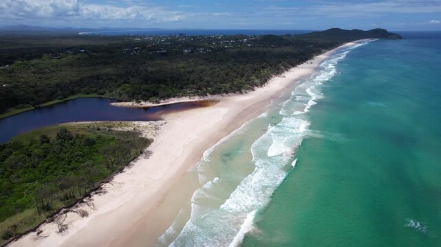 Aerial View Of Tallow Creek And Beach In Byron Bay, NSW, Australia - Drone Shot