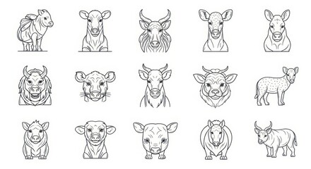 Fototapeta premium Farm Animal Portraits Collection: Cows, Bulls, Calves, Sheep, Goats, Pigs