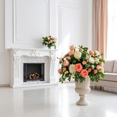 a clear glass vase of mixed wildflowers resting on a wooden floor near soft natural window light