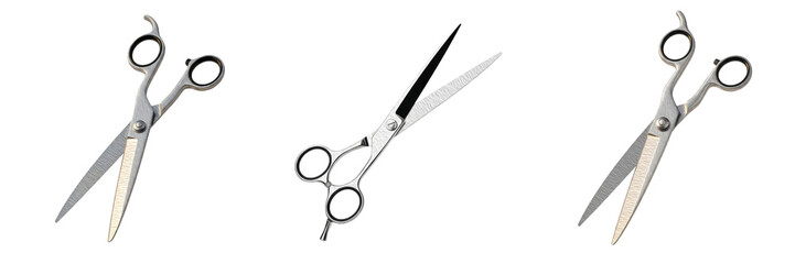 Set of Sharp Professional Hair Cutting Barber Scissors and Shears Isolated on White Background