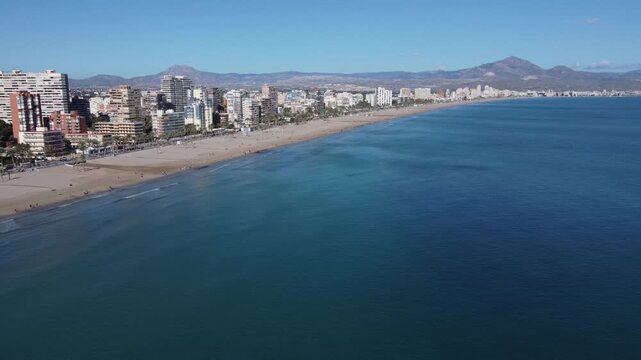 Aerial overview of the San Juan and Muchavista beaches in Alicante, Spain