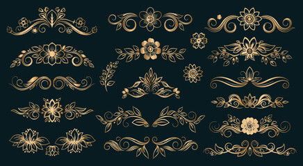 Elegant gold floral ornaments seamless vector pattern on black background luxury design © NAZMA