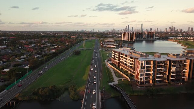 4K Cinematic Drone Shot of Lakeview Road on the Gold Coast