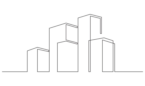 Minimalist city buildings one continuous line illustration for urban landscape and real estate concept