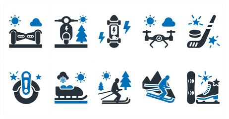 A set of 10 mix icons as gyroscooter, electric scooter, electric longboard © popcornarts