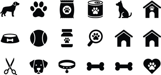 Pet care and dog icons set including food toys grooming accessories veterinary and animal shelter symbols services concepts © S O H A G
