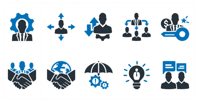 A set of 10 mix icons as personal development, self actualization, development direction