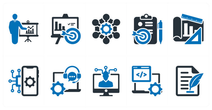 A set of 10 mix icons as project presentation, project task, execution
