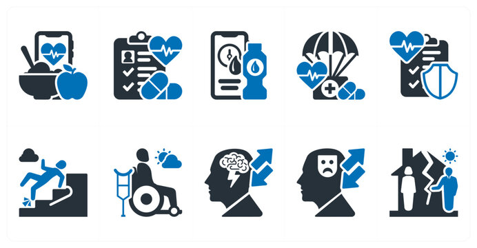 A set of 10 mix icons as healthy eating, patient chart