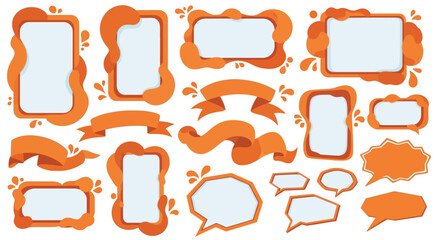 Obraz premium Collection of artistic graphic frames and ribbons in vibrant orange tones for design elements