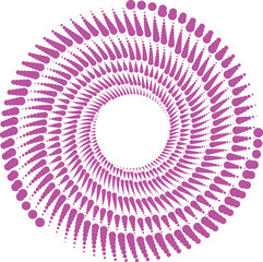 Abstract circular pattern of pink dots radiating outwards from a central white circle