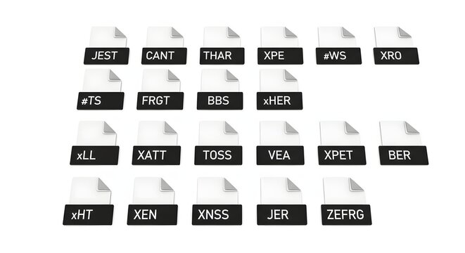 File Icons Featuring Various Names Isolated on White