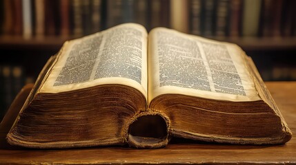 very old, heavy, leather-bound law book, open to a page of dense text. A symbol of legal precedent, tradition, and authority. Warm, academic lighting. 